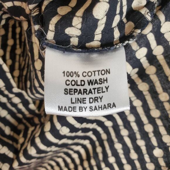 Marketplace Handwork of India Button-up Cotton Printed Shirt Blouse Black Tan 1W - Picture 8 of 12